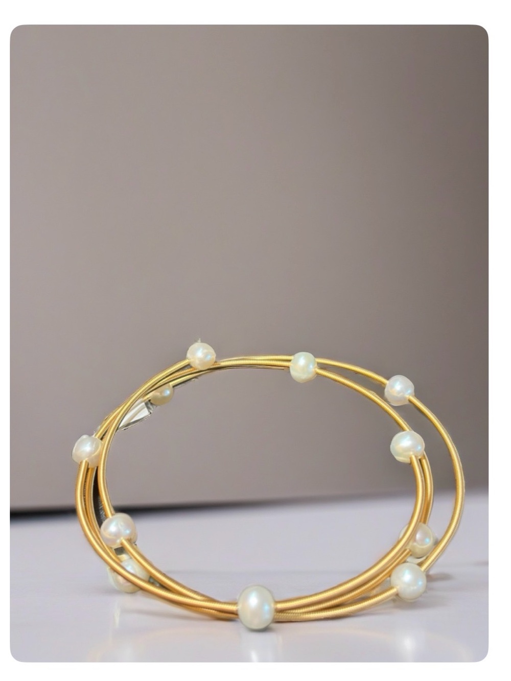 Gold Pearl Multi-Strand Bangle Bracelet